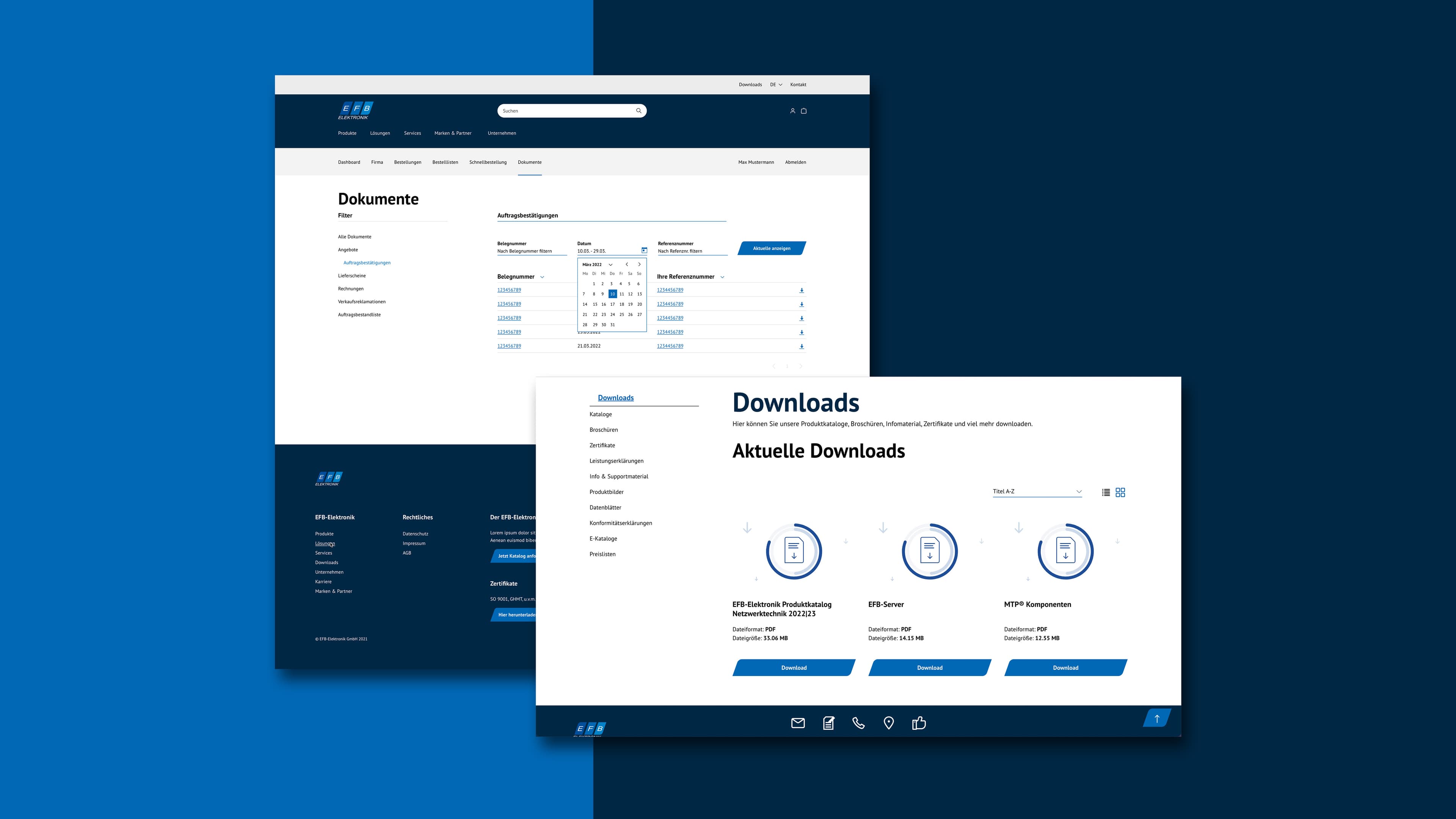 Screenshots des Download-Bereiches auf der neuen EFB-Website.